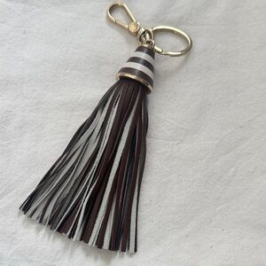 Furla Brown and Cream Leather Tassel Keychainwith Gold Hanrdware